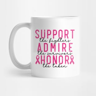 Breast Cancer Support - Honor - Survivor - Awareness Pink Ribbon Black & Pink Font Mug